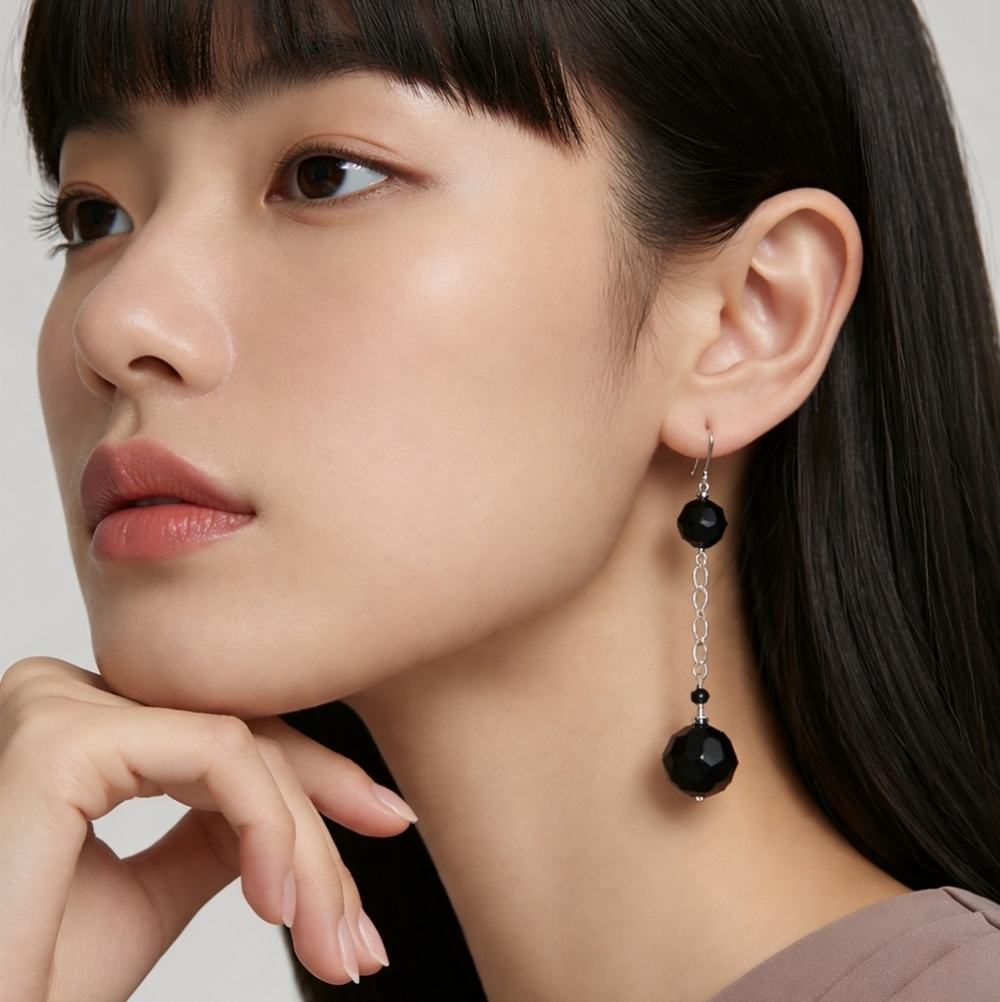 Black Swarovski Crystal and Sterling Silver Earrings